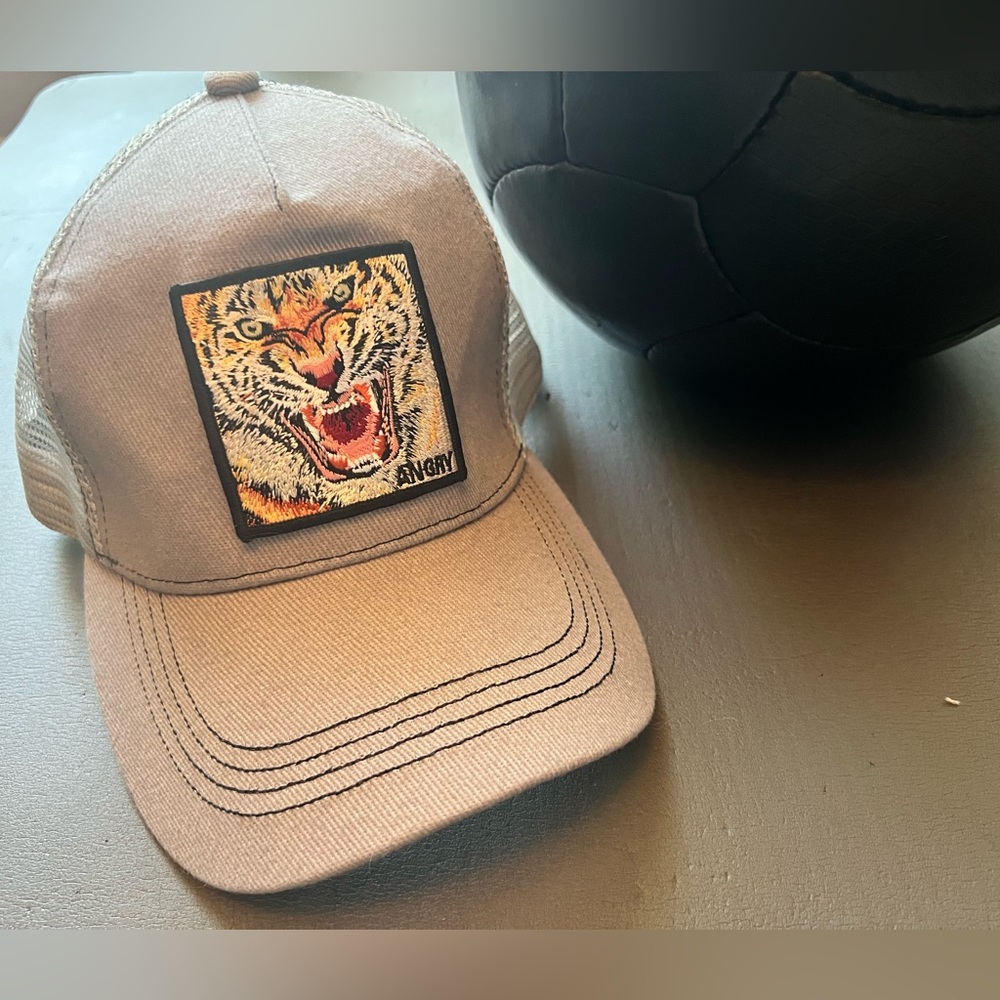Gray Trucker Hat with Tiger Patch